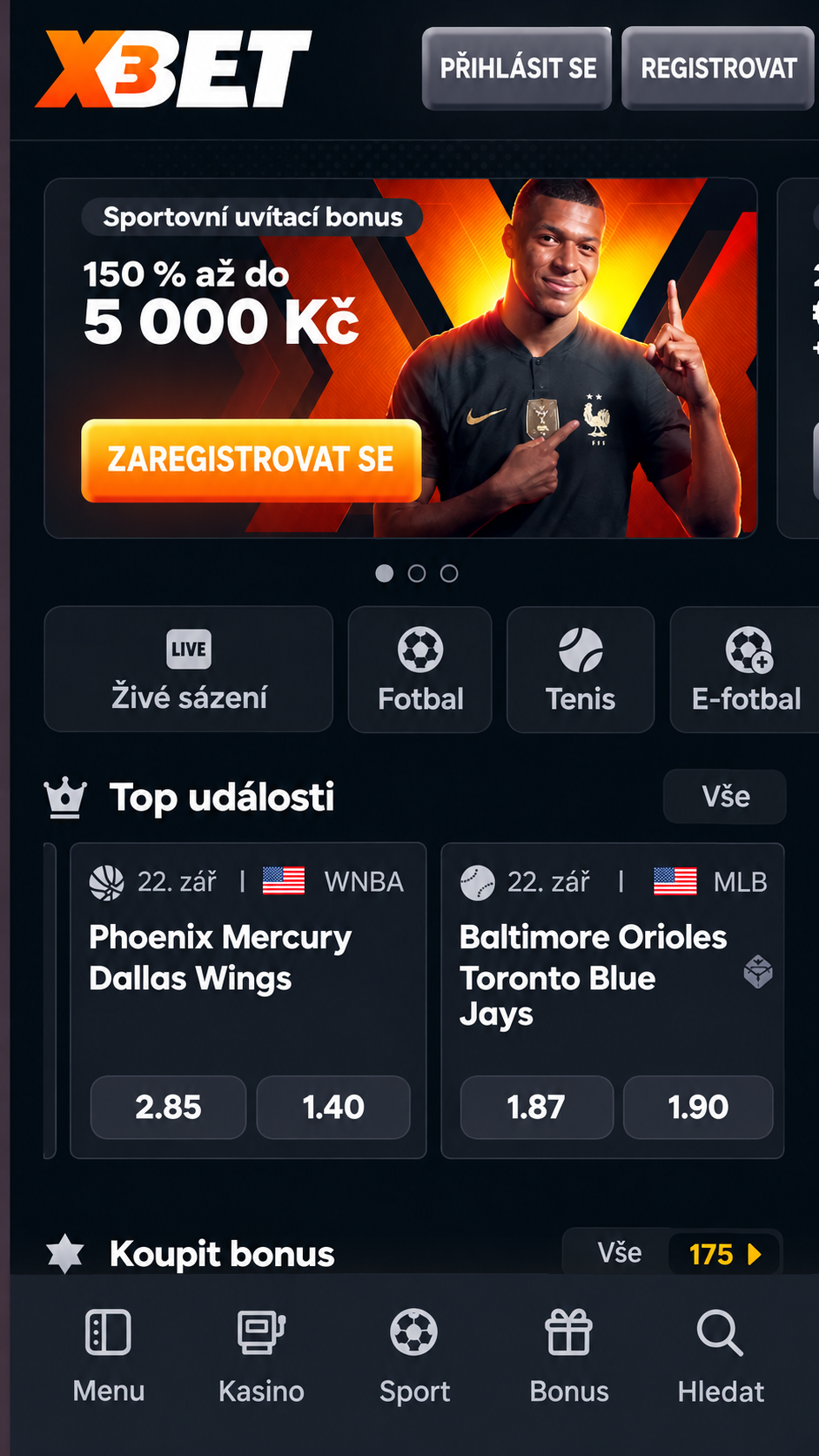 X3bet app banner with casino games on a smartphone screen